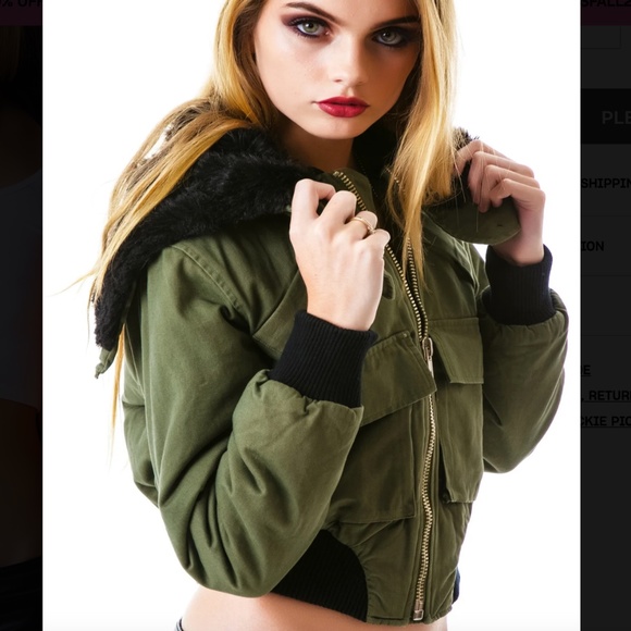 UNIF Trench Cropped Bomber Jacket Military in Olive Orange Black Women's size S - Picture 4 of 17